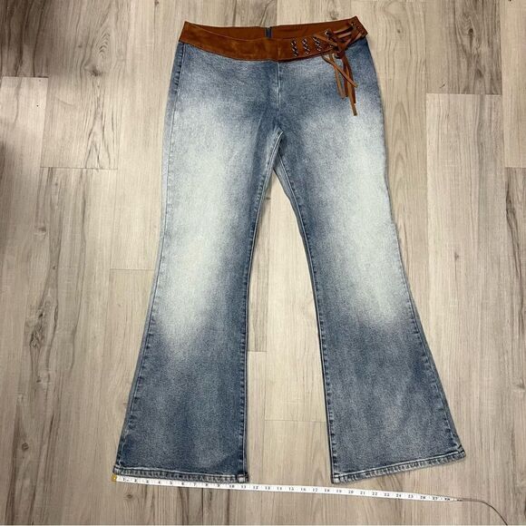 Generation Kiss x Dolls Kill stretchy flare jeans brown fringe Cowboy sz XL - Picture 7 of 13
